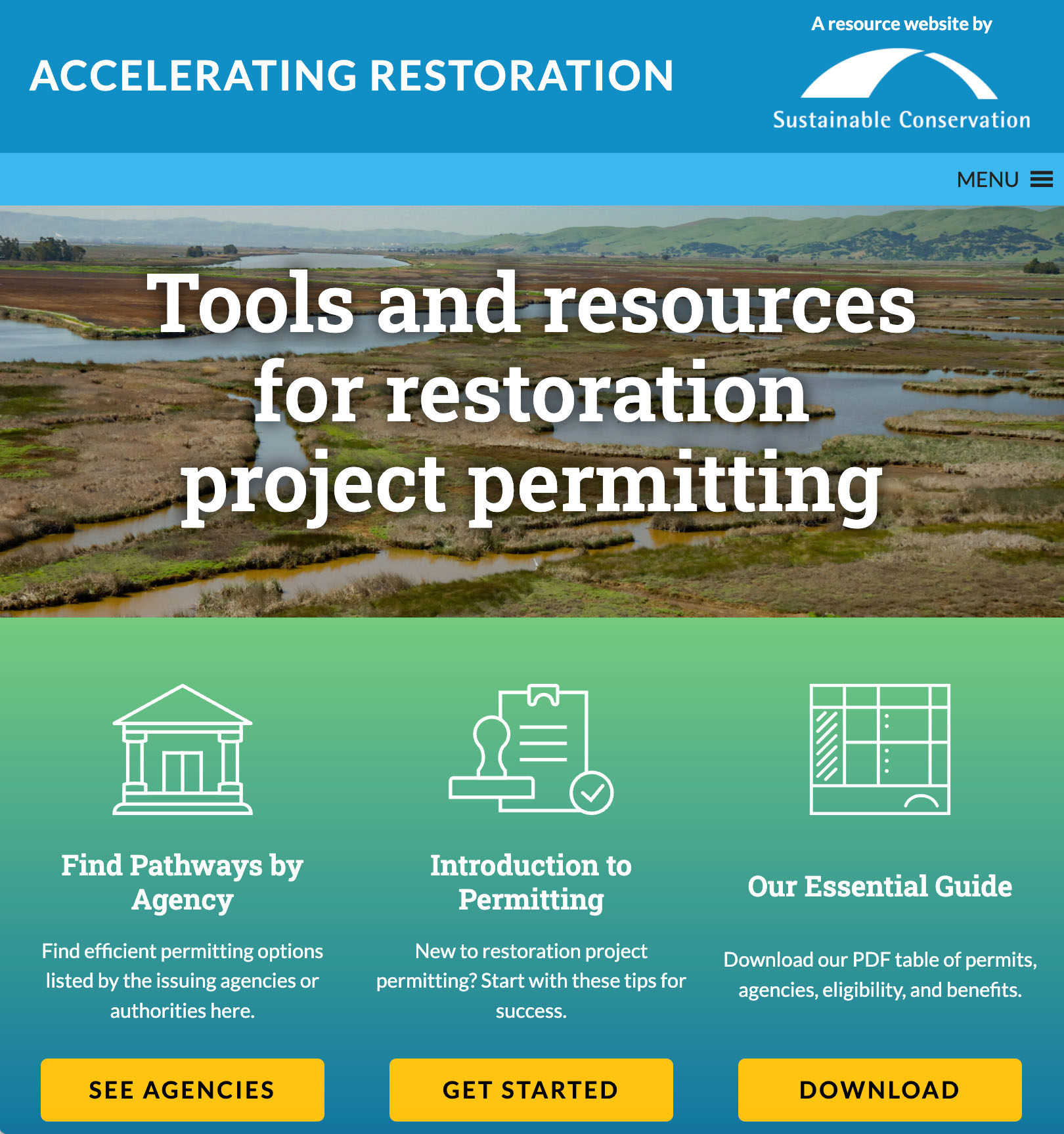 Screenshot of the Accelerating Restoration website homepage