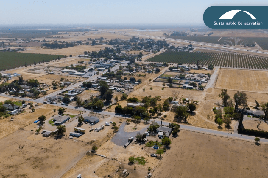 Aerial shot of farmland in California.